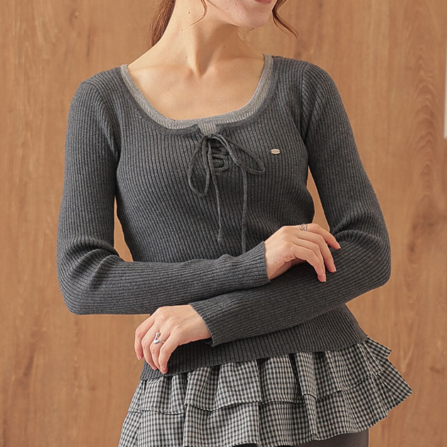 Lace Ladies（レースレディース） フロント レースアップ リブ ニット