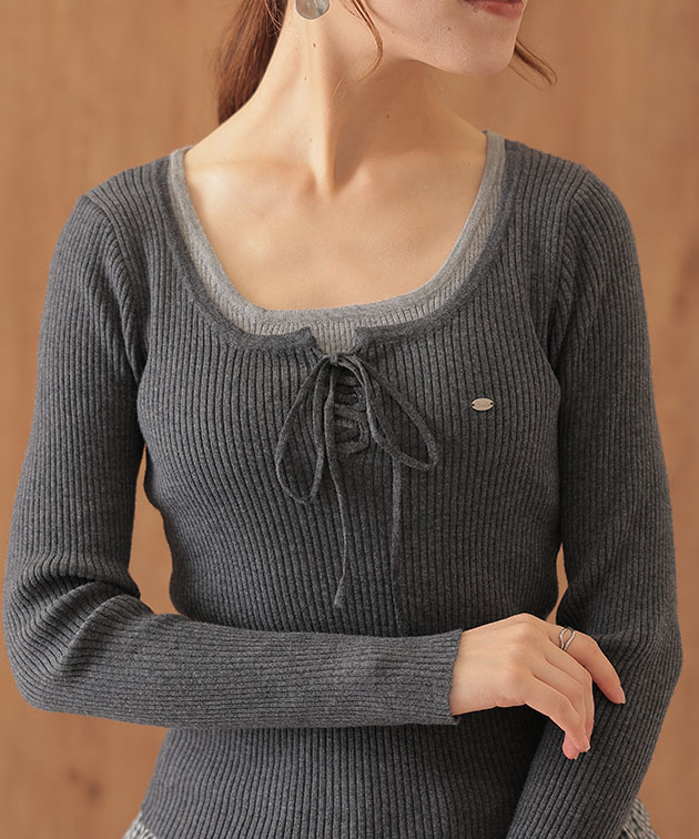 Lace Ladies（レースレディース） フロント レースアップ リブ ニット