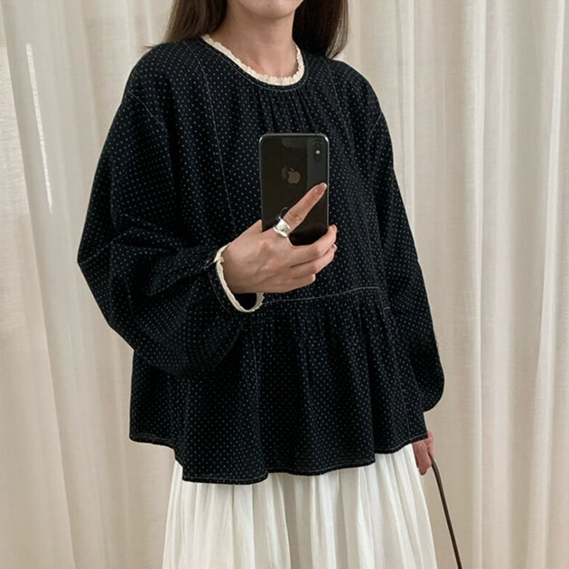 Lace Ladies（レースレディース） ドット柄 レース ギャザー ペプラム 