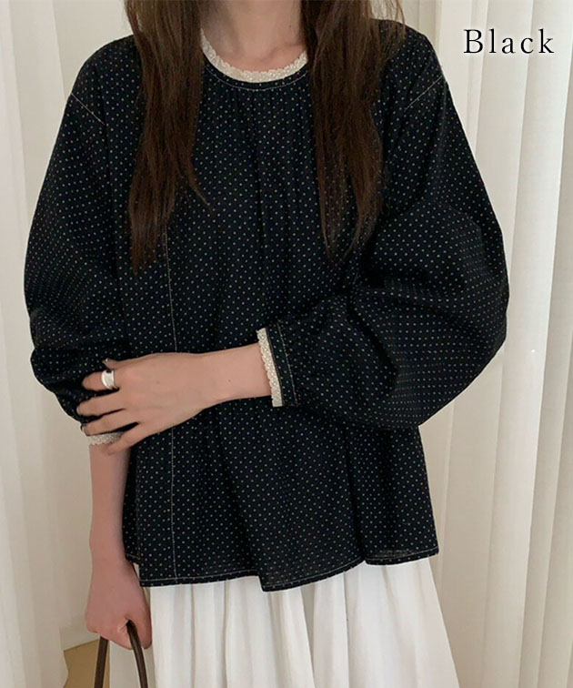 Lace Ladies（レースレディース） ドット柄 レース ギャザー ペプラム 