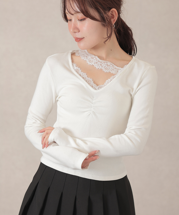 Lace Ladies（レースレディース） Vネック フロント ギャザー レース