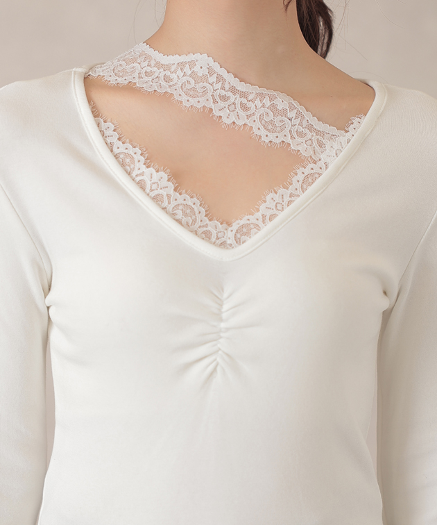 ミハエルネグリン レーストップス 長袖 Lace Ladies（レースレディース） Vネック フロント ギャザー レース