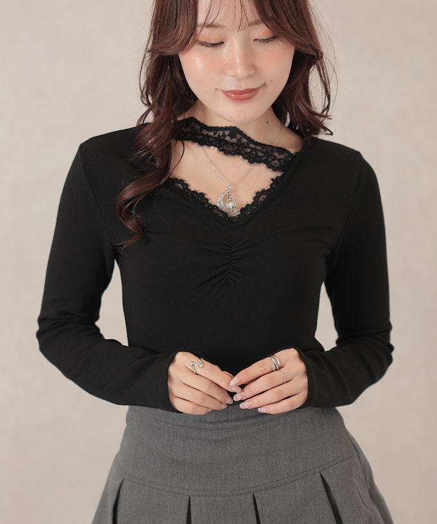 Lace Ladies（レースレディース） Vネック フロント ギャザー レース