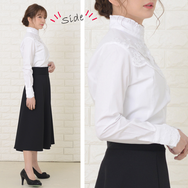 Lace Ladies スタンドカラーブラウス 立ち襟 フリルハイネック