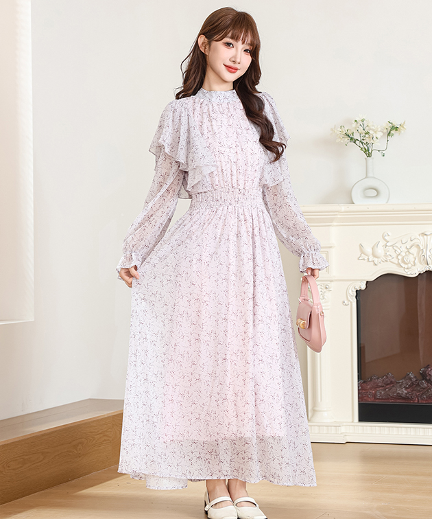 ロンロン様ボンポワン　LIBERTY 花柄 ワンピース Lace Ladies（レースレディース） 小花柄 フリル バックリボン ロング