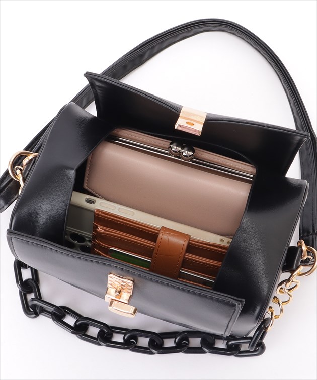 チェーン付き 2WAY コンパクト ボストン バッグ 女性 レディース 合皮 上品 シンプル ベーシック フェイクレザー ミニサイズ コンパ | Lace Ladies | 19