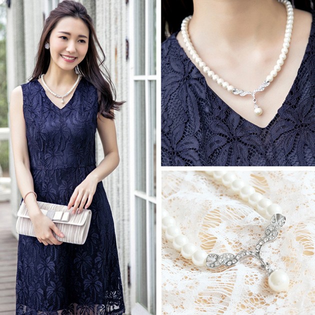 Lace Ladies ペンダントトップ付きパールネックレス レディース