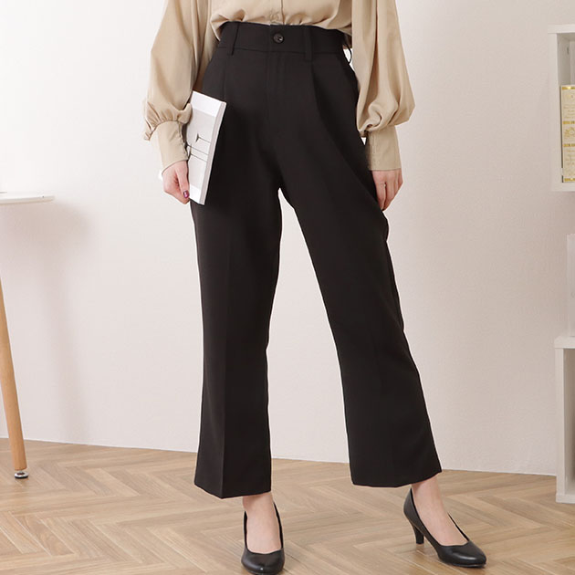 バックゴムセンタープレスストレートパンツ 女性 レディース