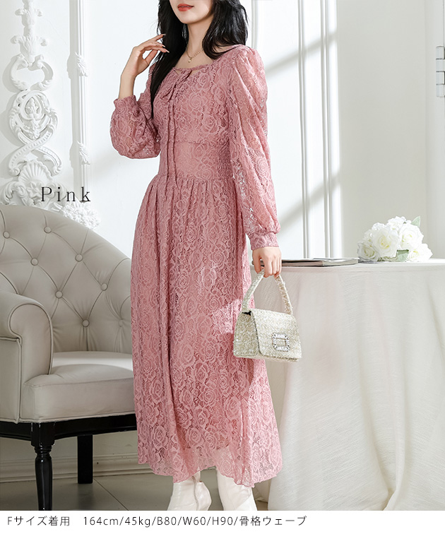 新品✩大きいサイズ✩組曲✩総レース✩ロングワンピース✩ライラック✩LL相当 Lace Ladies（レースレディース） 総レース ウエスト 切り替え タック