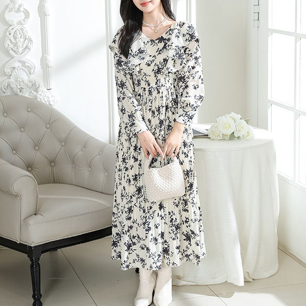 【メグミ】希少✨Diane Freis フリル付きロングワンピース Lace Ladies（レースレディース） フラワー プリント 肩フリル 消し