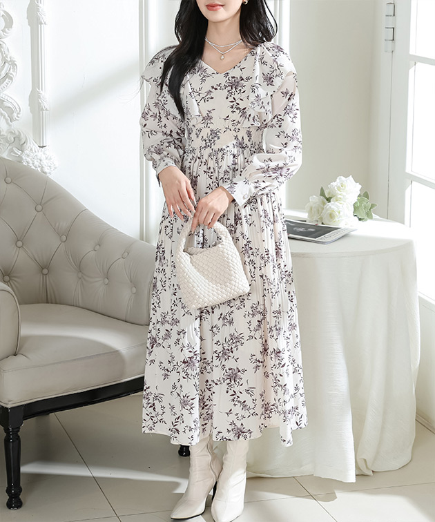 Lace Ladies（レースレディース） フラワー プリント 肩フリル 消し