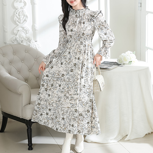 Lace Ladies（レースレディース） 花柄 肩フリル スタンドカラー