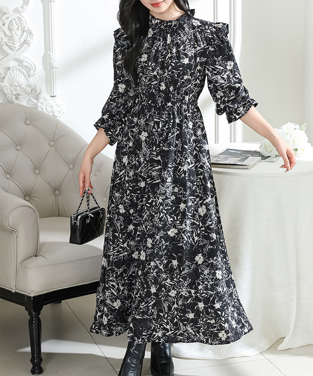 Lace Ladies（レースレディース） 花柄 肩フリル スタンドカラー 
