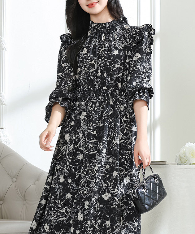 Lace Ladies（レースレディース） 花柄 肩フリル スタンドカラー