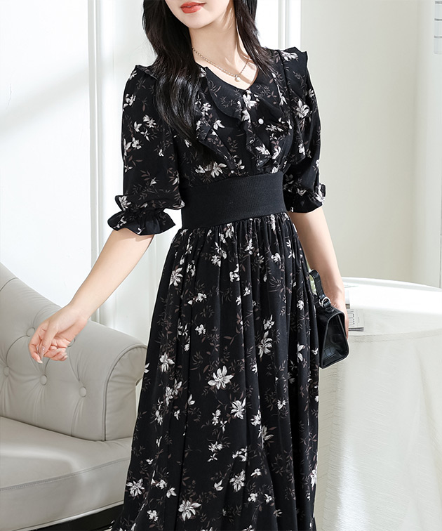 Lace Ladies（レースレディース） フラワー プリント Vネック フリル