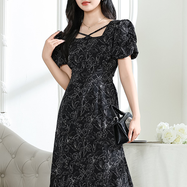 Lace Ladies（レースレディース） ボタニカル プリント パフスリーブ 