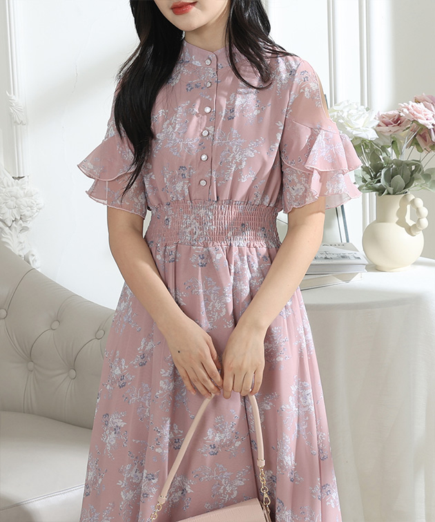 Lace Ladies（レースレディース） 花柄 袖コンシャス フリル スタンド