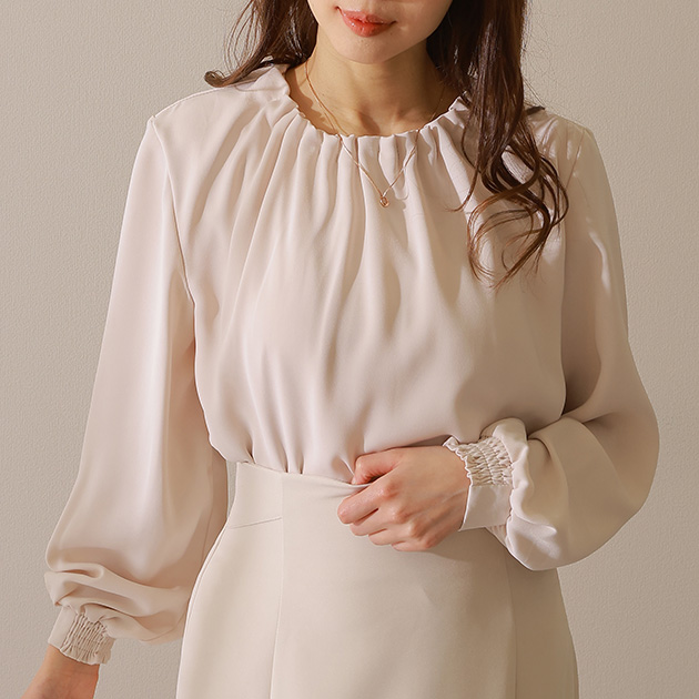 Lace Ladies ソリッドカラー ラウンドネック タック フレア