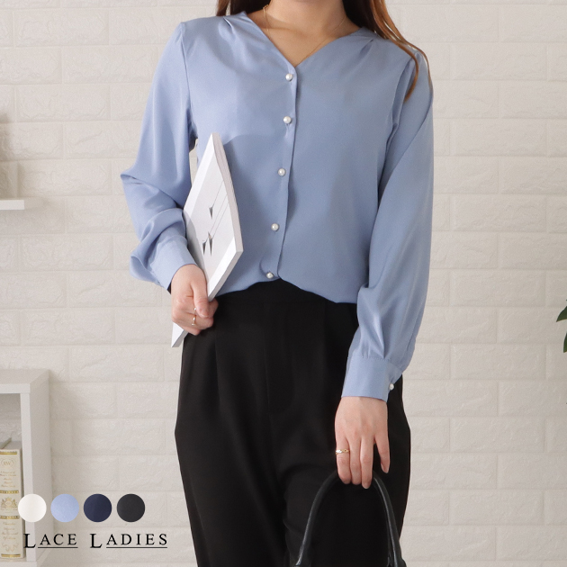 Lace Ladies（レースレディース） パールボタンVネックとろみブラウス