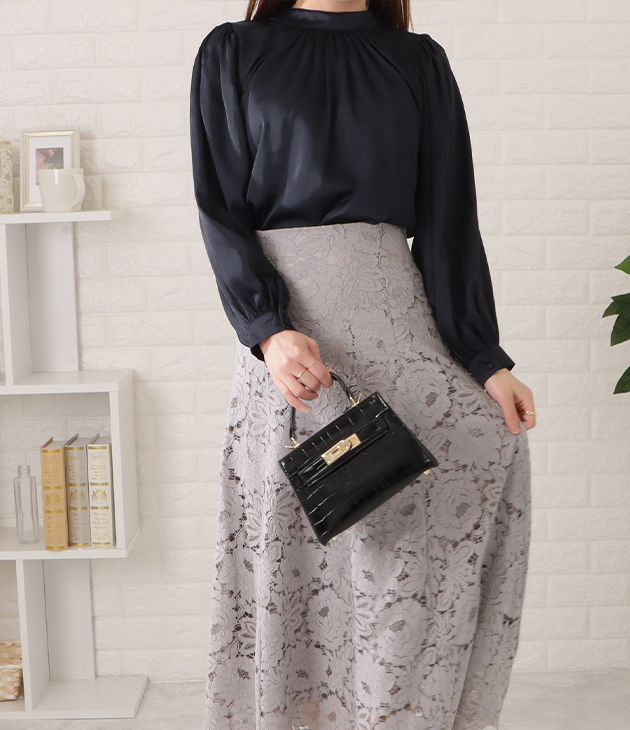 Lace Ladies プチハイネック2WAYギャザーブラウス レディース