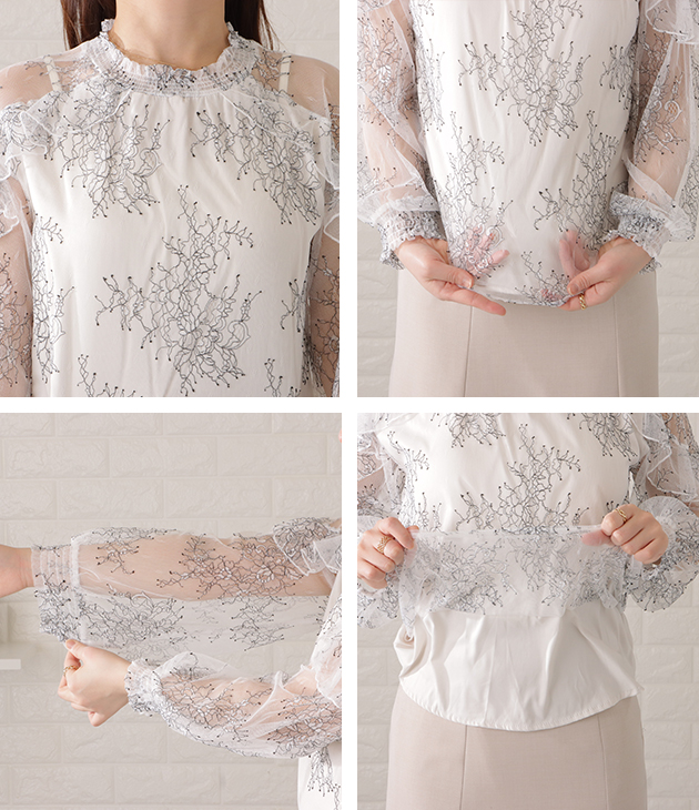 Lace Ladies フリルハイネックレーシィブラウス 女性 レディース
