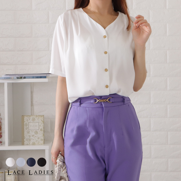 Lace Ladies（レースレディース） Vネック前開きとろみブラウス 女性 
