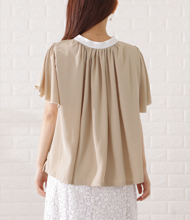 ▲BEIGE, ベイジ（4）半袖ブラウス トップス バイカラー BEIGE, - △BEIGE, ベイジ（4）半袖ブラウス トップス バイカラーの