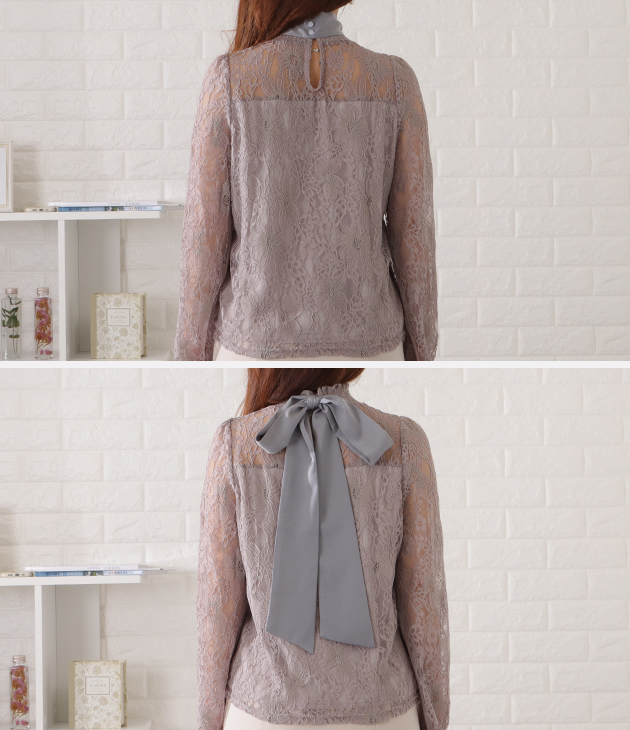 Lace Ladies（レースレディース） ボウタイ付きプチハイレースブラウス 