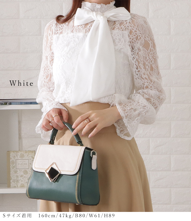 Lace Ladies（レースレディース） ボウタイ付きプチハイレースブラウス