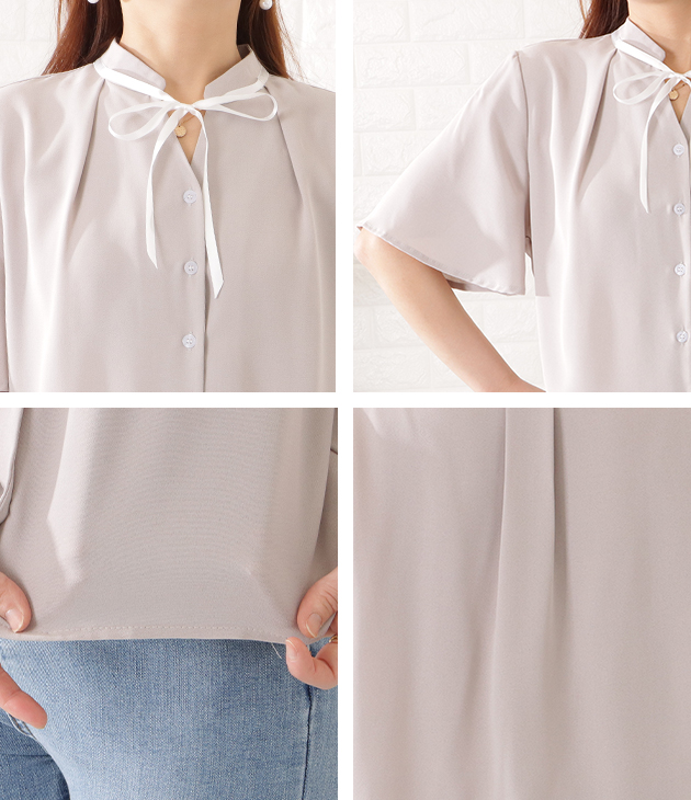 福岡タンタン購入　半袖ブラウス Lace Ladies タック入り半袖ボタンブラウス レディース 女性