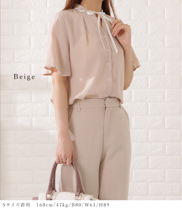 Lace Ladies タック入り半袖ボタンブラウス レディース 女性