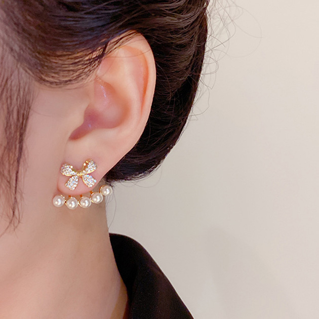 Yahoo! Yahoo!ショッピング(ヤフー ショッピング)ビジュー リボン 5連 パール ピアス 女性 レディース イヤリング 耳飾り アクセサリー シンプル 上品 オンコーデ 可愛い ガーリー キ