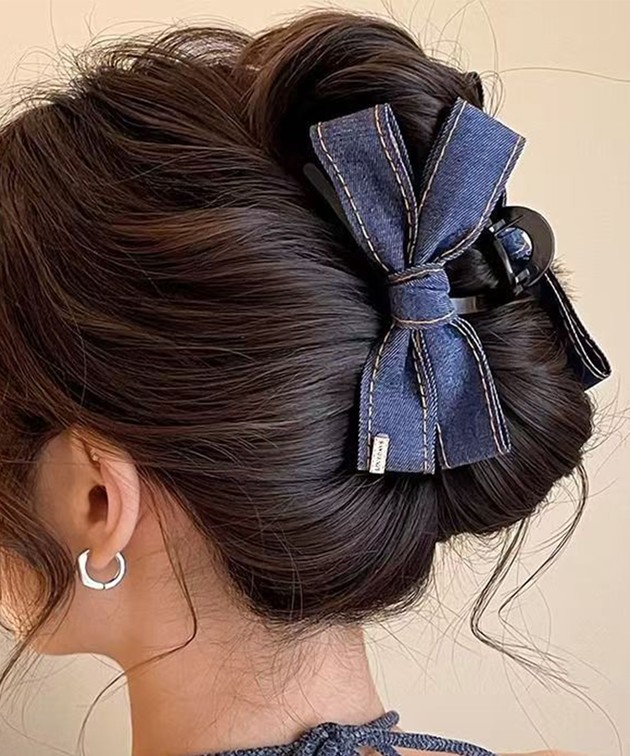 ヘアクリップ　レースとデニム　No.628 Lace Ladies（レースレディース） 【2点セット】デニム リボン ヘア