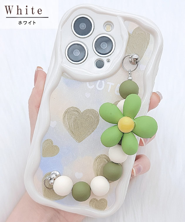 【淡いアイボリーカラー】立体フラワー　iPhoneケース Lace Ladies（レースレディース） ウエーブライン 3D フラワー