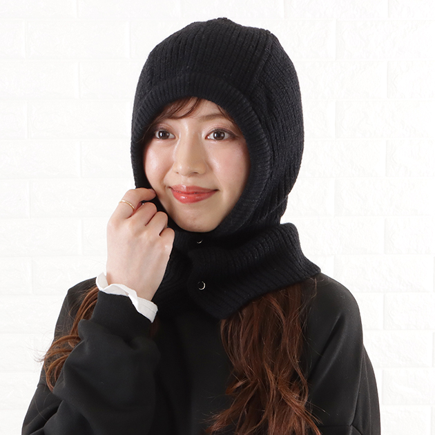 PEARLY GATES フード付きニットキャップ バラクラバ帽子 ニット帽 ニットキャップ 紐付きニットフード/カラーバラクラバ