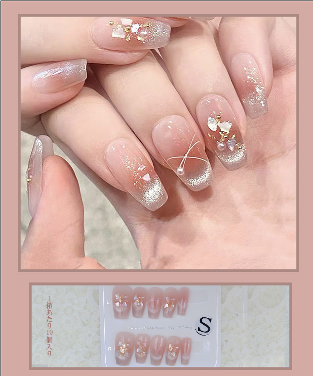 &Co. 高品質ネイルチップ【ヌーディー×ラメグラデーション】大人　美爪 Lace Ladies（レースレディース） シェル ラメ グラデーション