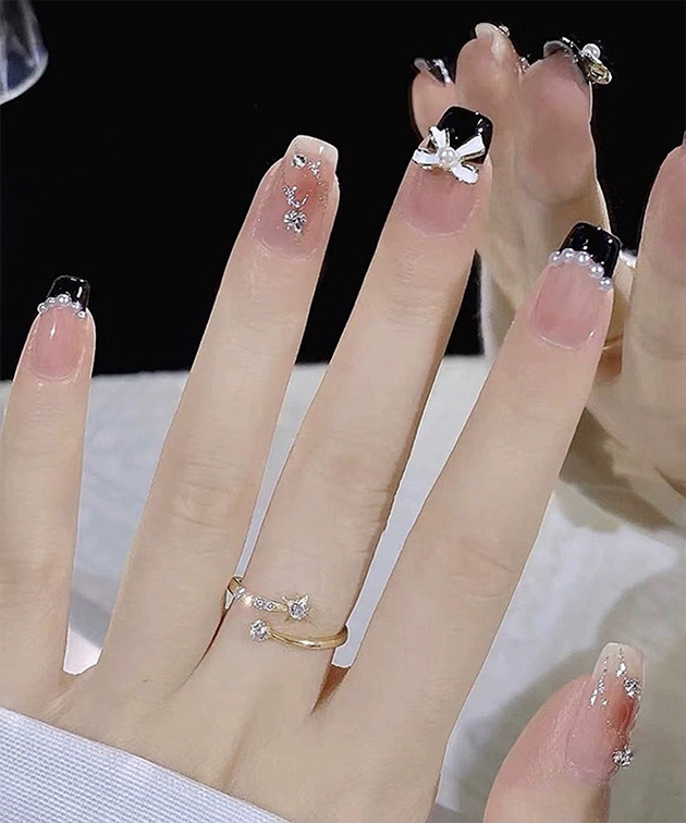 Lace Ladies（レースレディース） パール リボン 配色 フレンチ ネイル