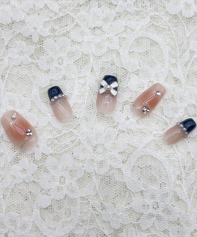 Lace Ladies（レースレディース） パール リボン 配色 フレンチ ネイル