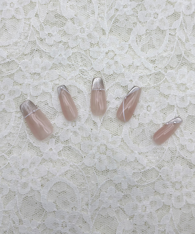 パール ライン ラメ フレンチ ネイルチップ ...の詳細画像4