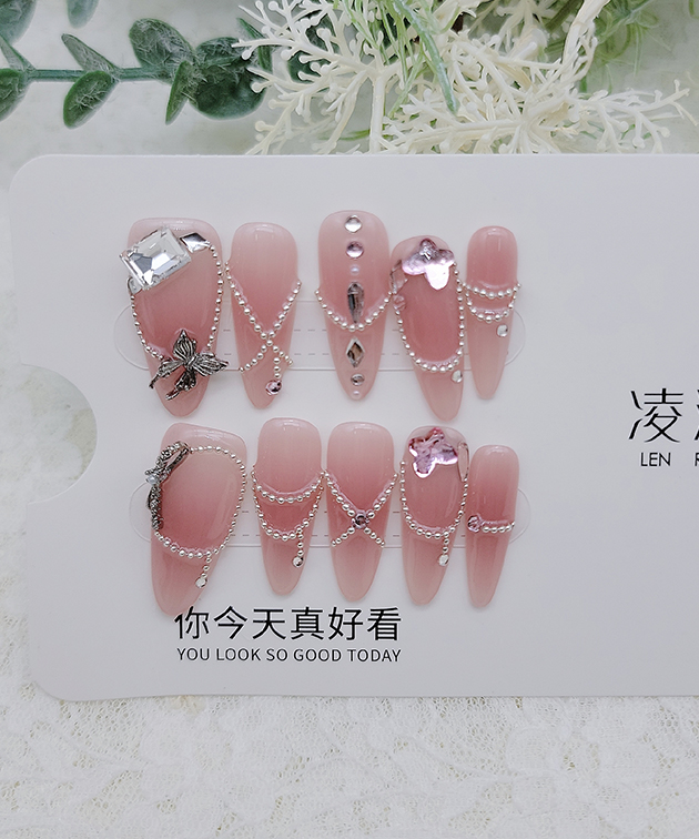 バタフライ付き ビジュー ライン オーバル ネ...の詳細画像5