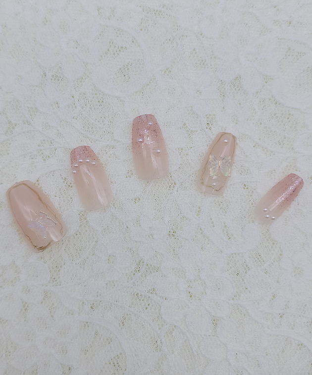 3D バタフライ ラメ フレンチ ネイルチップ...の詳細画像5
