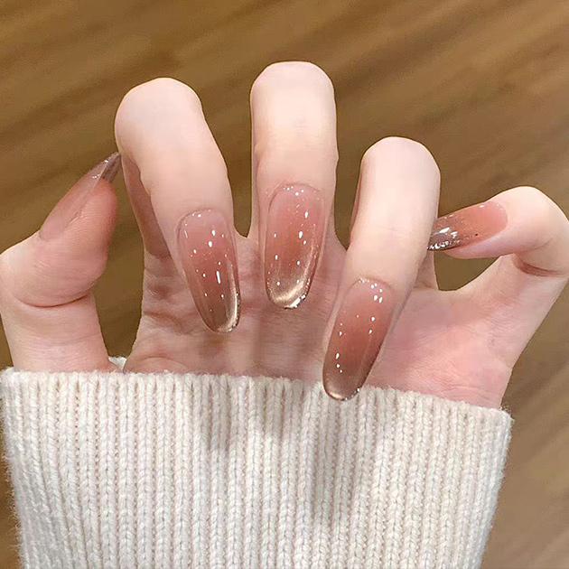 シアー ブラウン グラデ ロング ネイルチップ 女性 レディース 春 夏 秋 冬 韓国 カジュアル ドレッシー つけ爪 バレリーナ アーモン