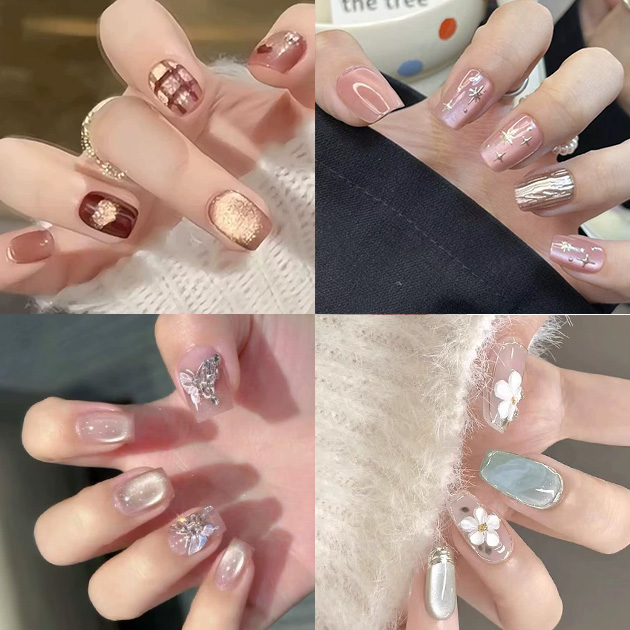 ラメ モチーフ ショート バラエティ デザイン ネイルチップ 女性 レディース 春 夏 秋 冬 韓国 カジュアル フェミニン つけ爪 ラウン