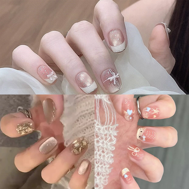 シアー シンプル フレンチ ショート ネイルチップ 女性 レディース 春 夏 秋 冬 韓国 カジュアル フェミニン つけ爪 ラウンド オーバ