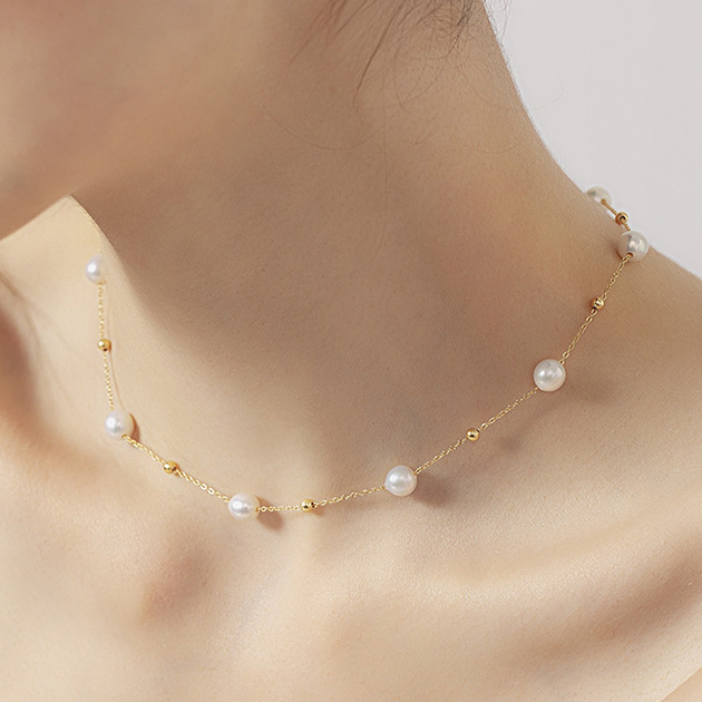 Yahoo! Yahoo!ショッピング(ヤフー ショッピング)パール × ボール チェーン アジャスター ネックレス レディース 女性 アクセサリー 鎖 真珠 上品 ツヤ感 華やか ゴールド エレガント