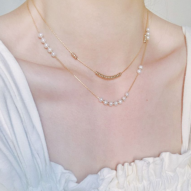 Yahoo! Yahoo!ショッピング(ヤフー ショッピング)パール × ボール ダブル チェーン ネックレス レディース 女性 アクセサリー 鎖 真珠 上品 華やか ゴールド エレガント 繊細 重ね付