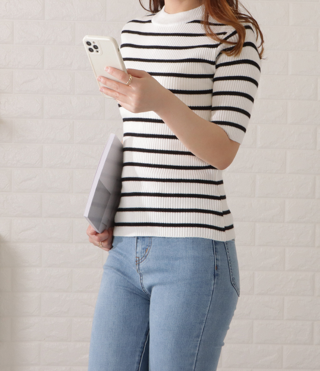 Lace Ladies 半袖リブニットプチハイプルオーバー レディース