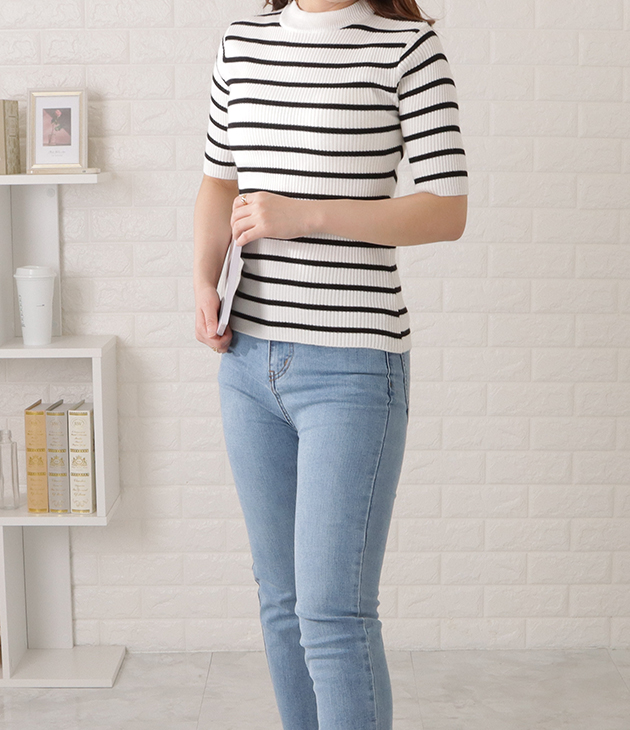 Lace Ladies 半袖リブニットプチハイプルオーバー レディース