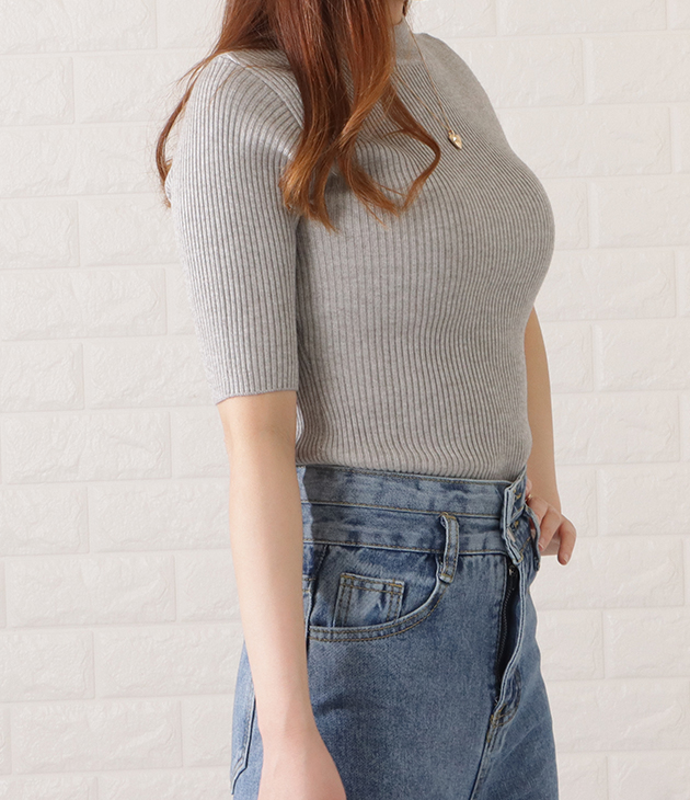 Lace Ladies 半袖リブニットプチハイプルオーバー レディース