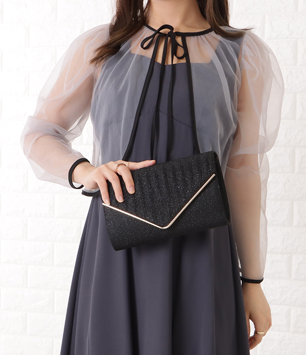 Lace Ladies メタリックカラーV字ラメクラッチバッグ 女性